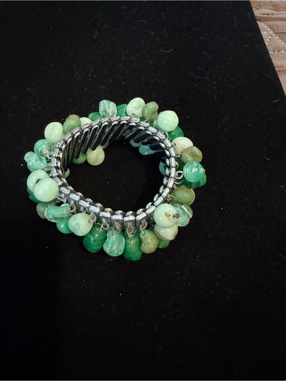Green Bead Stretch Charm Bracelet - Unbranded